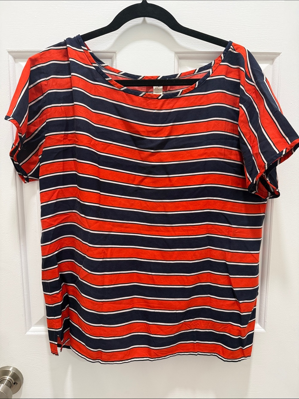 J. Crew Red and Navy Striped Short Sleeve Tee